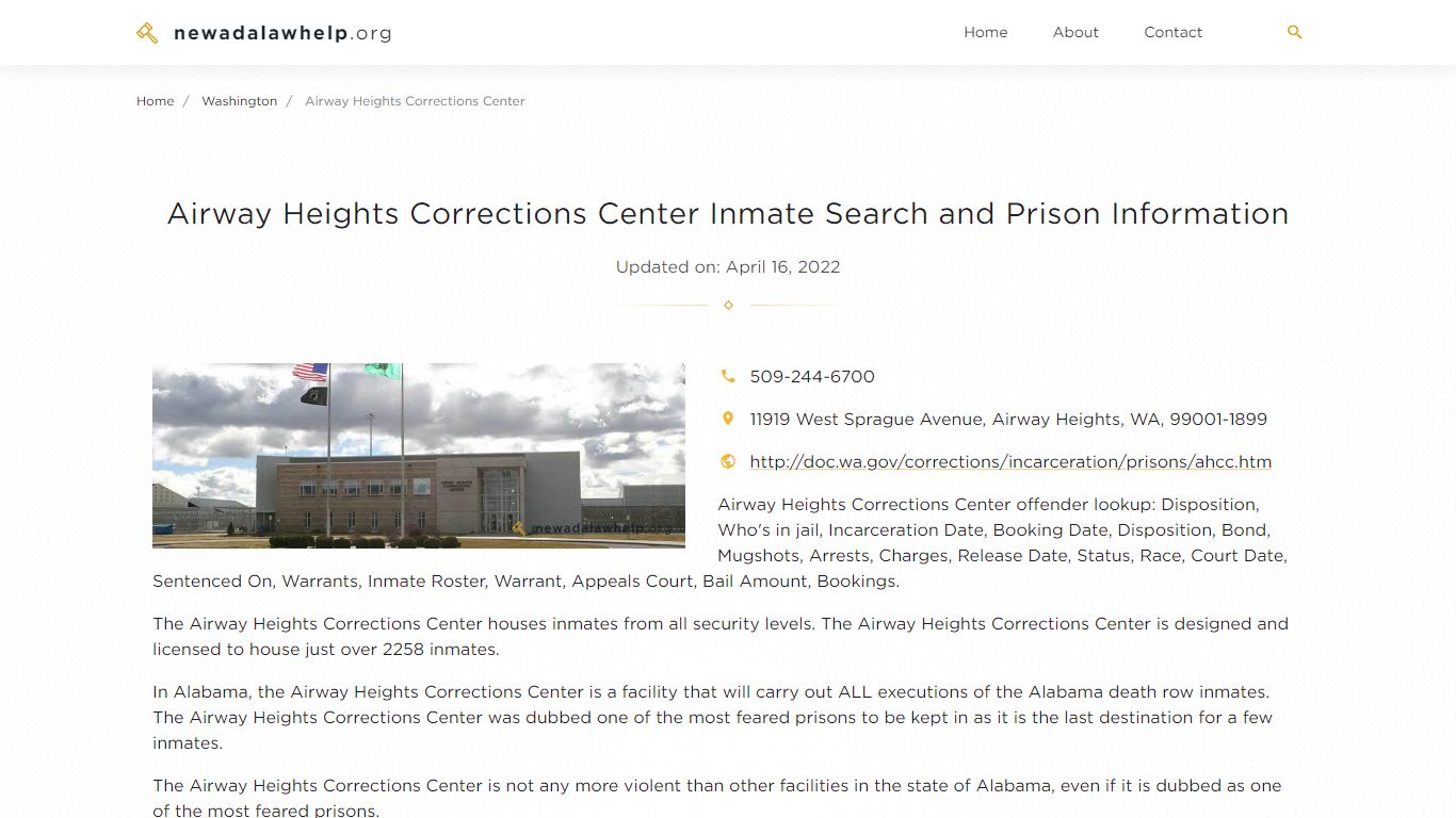 Airway Heights Corrections Center Inmate Search, Visitation, Phone no ...